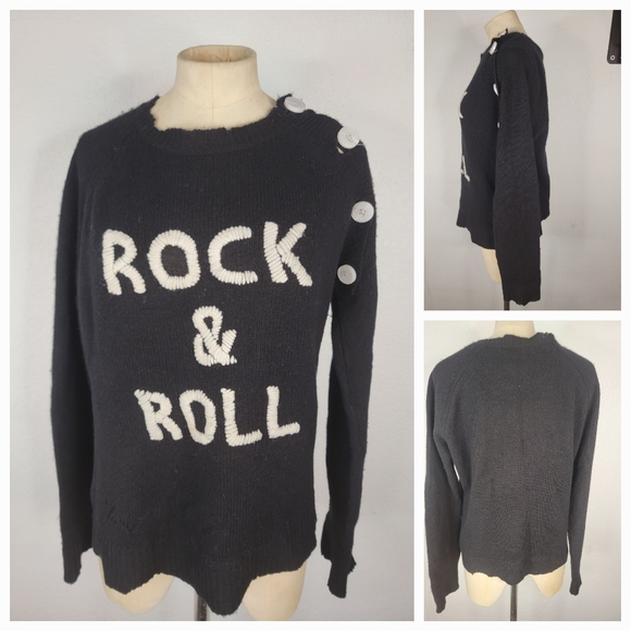 Zadig and voltaire Sz S Reglis Bis Rock & Roll Cashmere Sweater Black - Picture 3 of 11